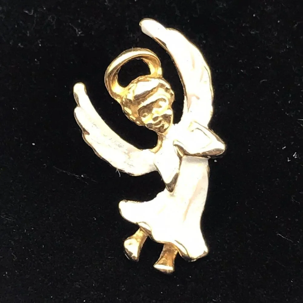 Angel Vintage Pin Gold Tone Brooch Small Enamel Painted Made In Canada